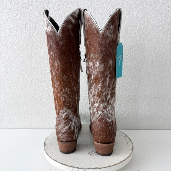 Lane Plain Jane Cowhide Cowboy Boots Tall Brown Western Hair on Hide Womens 11 - Picture 3 of 10